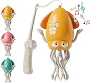 Electric Dancing Octopus Toy, Electric Auto-Avoid Octopus, Electric Crawling Dancing Octopus Baby Toy with Led Lights & Music, Smart Auto-Wiggling, USB Rechargeable, Interactive Fun (Yellow+Handle)