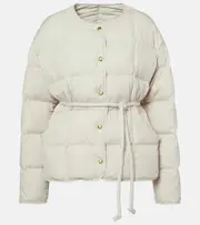 [Moncler] Moncler Belted leather-trimmed down jacket UK 18 white