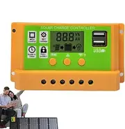Solar Charge Controller Inverter,30A PWM Automatic Solar Panel Inverter - 12V/24V Double USB, Timer Setting, LCD Display, Auto Parameters Adjustable for RV Car