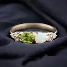 925 Sterling Silver 7x5 mm Pear Shape Natural Fire Opal Ring Peridot Ring