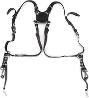 Camera Strap Accessories for Two-Cameras Camera Strap Leather Double Shoulder Harness Strap Adjustable Camera Shoulder Sling Strap for DSLR Cameras(Black)