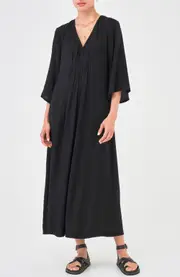 ocean+main Cupro Rouched Front Caftan in Black at Nordstrom, Size 2X