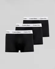 [Calvin Klein] Calvin Klein Men's Cotton Stretch Low Rise Trunks 3 Pack Underwear in Black Size Small S Black