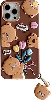 YAKVOOK Case for iPhone 7 Plus /8 Plus,Kawaii Phone Cases 3D Tulip Bear Brown with Keychain Soft Silicone Cartoon Case Fun Cute Case Shockproof Protector for Women Apply to iPhone 6 Plus