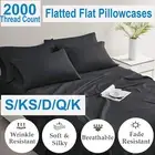 Hotel 2000TC Single/Double/Queen/King 4 Pcs Bed Flat Fitted Sheet Set Pillowcase