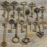 18pc Antique Vintage Old Look Bronze Skeleton Keys Fancy Heart Bow Pendant Decor