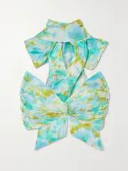 [Zimmermann] Zimmermann - High Tide Cropped Twist-front Floral-print Linen And Silk-blend Top - Blue - 2 2 Blue