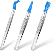 3 Pieces Tweezers with Rubber Tips PVC Coated Set Rubber Straight Flat Tip Long