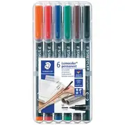 Staedtler Lumocolour Permanent Pen 1.0mm Assorted 6 Pack
