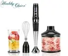 Healthy Choice 4 Piece Set Electric Cordless Stick Blender Chopper Whisk Puree