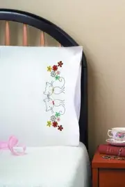 Tobin Stamped Pillowcase Pair for Embroidery, 20 by Standard, Retro Cats