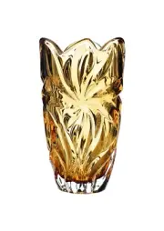 Crystal Glass Vase11 " Centerpiece Flower Bud Vase Yellow Color Bohemia Crystal