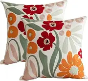 YIcabinet Pack of 2 Throw Pillow Covers,Embroidered Floral Pillow Case Soft Square Decorative Pillowcases for Home Sofa Couch 18x18 Inch