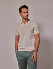 Hawes & Curtis Cream Open Collar Knitted Cotton Polo Shirt | Short Sleeve Size: XL