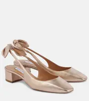 [Aquazzura] Aquazzura Very Bow 35 metallic leather slingback pumps AU 7 metallic