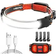1pc 1000 Lumens USB Rechargeable LED Headlamp with Red Taillight for Outdoor Activities - Lightweight Waterproof and Ideal for Camping Running and Hiking