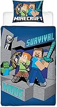 Minecraft Survive Single Duvet Cover Officially Licensed | Reversible 2 Sided Survive Design with Matching Pillowcase, Polycotton, Blue (Single)