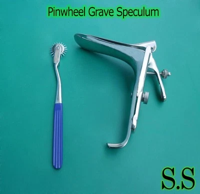 Graves Vaginal Speculum Small & Blue Colour Pin wheel Gynecology Instrument