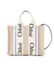 Chloé Small Woody Tote Bag in White/Light Blue