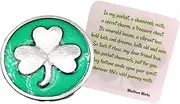 [Westmon Works] Lucky Irish Shamrock Token Set Pocket Sized Good Luck Charm Trinket with Story Card, Small, Metal, No Gemstone