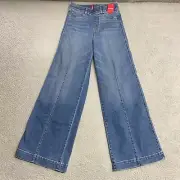 Spanx Jeans Womens Medium Blue High Rise Wide Leg Tummy Shaping Pull On Casual A