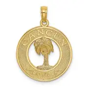 14k Yellow Gold Cancun Word with Palm Tree in Round Penny Size Charm Pendant