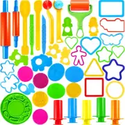 44Pc Clay Tools Set W/ Plastic Molds, Rolling Pins, Cutters for Kids