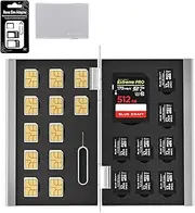 BLUE CRAFT SIM/SD Card Case, Aluminum Type, Anti-Static with 21 Slots, 12 Nano SIM+ 1 SD+8 Micro SD, with SIM Card adapters & Eject Pin (Silver)