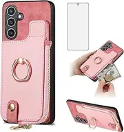[Asuwish] Phone Case for Samsung Galaxy S23 FE 5G Wallet Cell Cover with Tempered Glass Screen Protector Ring Stand Card Holder S 23 EF S23FE 23S Women Men Girls Pink