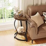 Tribesigns Half-Round End Table, 2-Tier Half Moon Side Table Semi Circle Accent Table with Metal Frame and Thicken Tabletop for Living Room, Bedroom, Home Office (Rustic Brown)