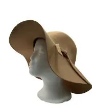 Bienvenu Women's Wool Hat Wide Brim Ribbon Band Floppy Beige Circumference 23"