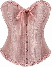 [HEBEBRIDAL] Vintage Lacing Corset Tops for Women Victorian Floral Boned Overbust Bustier Renaissance Push Up Bodyshaper, Blush Pink, Medium