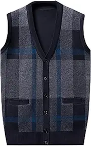 [Generic] Men's Wool Blended Sweater Vest V Neck Casual Sleeveless Pullover Relaxed Fit Striped Cable Knit Sweater Vest