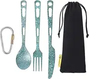 SILVERANT Titanium Knife Fork Spoon Extra Strong Ultra-Light Weight Tableware Durable Cutlery Set for Outdoor Camping & Hiking with A Bag