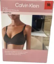 Calvin Klein Women's 2 Pack Lightly Lined Wire free Bra M Size Black/Cedar (198)