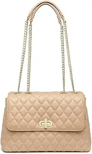 [ER.Roulour] Quilted Crossbody Bags for Women, Trendy Roomy Shoulder Handbags with Flap Gold Hardware Chain Purses Shoulder Bag