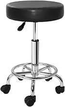 Artiss Round PU Salon Stool, Bar Stools Swivel Lounge Drafting Chair Piano Guitar Seat Barber Chairs Outdoor Spa Indoor Home Office Kitchen Furniture, Adjustable Height Hydraulic Lift Black