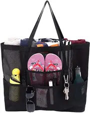 Black Mesh Beach Bag Beach Tote Beach Toy Bag Waterproof Sandproof Pool Bag Beach Travel Bag