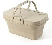 Collapsible Picnic Basket, Portable Large Capacity Picnic Basket, Foldable Picnic Bin with Lid Table, Multi-Functional and Water-Proof Storage Basket with Lid for Camping, Outdoor, Fishing