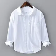 Men's Shirt Linen Shirt Summer Shirt Beach Shirt Button Up Shirt Plain Outdoor Street White Blue Green Long Sleeve Turndown Summer Spring Clothing Apparel Pock