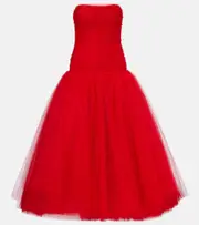 [Carolina Herrera] Carolina Herrera Embellished strapless tulle gown AU 12 red