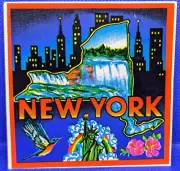 Vintage NEW YORK STICKER Niagra Falls Statue of Liberty Hummingbird