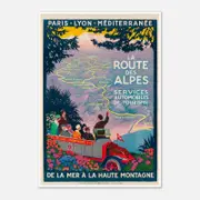 Galrie Vintage Paris Lyon Mediterranean Alps Route Travel Poster Classic French Artwork, Poster Only, A3 30 x 42cm (12 x 16inch)