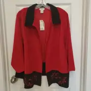 FASHION BUG Stretch Woman Black Red Open Front Color Block Cardigan Jacket 24W
