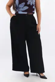 Black Sandwash Tailored Wide Leg Pants