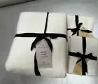 WEST ELM TENCEL COTTON MATELASSE Cal King/ King DUVET COVER White & 2 King Shams
