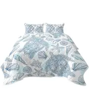 Ocean Drawing Turtles and Seashells Coverlet