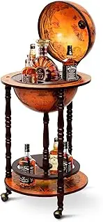 Byroce Globe Bar Cart, Wood Wine Bar Cabinet with Wheels & Liquor Bottle Shelf, Italian Replica Liquor Cabinet for Bar, Home, Dining Room, Living Room (Retro Brown)