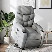 Stand Up Recliner Massage Chair, Light Grey Fabric – Comfy Lounge Chair for Reading Room, Living Spaces, Reclining Furniture & Lazy Bedroom Chairs (Clearance)