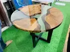 Round Green Epoxy Resin Center Sofa Coffee Table Mid Century Console Desk Decor